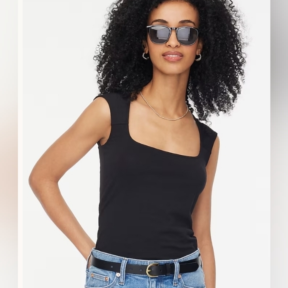 NWT J.Crew Cap-sleeve stretch cotton-blend squareneck tank top white xs $45 - Picture 5 of 10